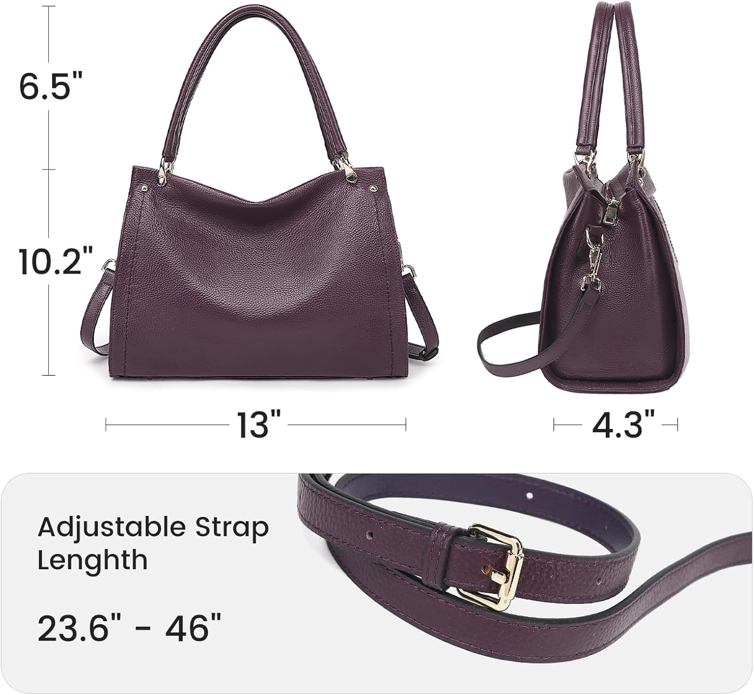 KOGTLA Women's Genuine Leather Purses with Detachable Satchel Strap, Ladies Tote Bag Handbags Top-Handle Shoulder Hobo Bags - Image 6