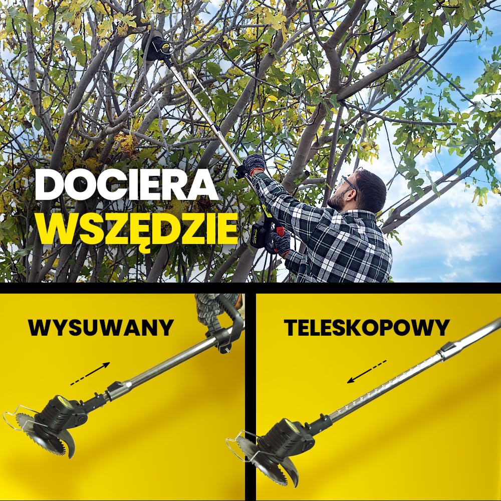 MAKTUL Elektryczna Wykaszarka Akumulatorowa 8000 mAh (2 baterie 4000 mAh 20 V), Moc 18 000 obr/min, Wielofunkcyjna Kosiarka do Trawy Krzewów 3 w 1, Regulowana Rlektryczna Easygrasscut Ogrodowa z Akc