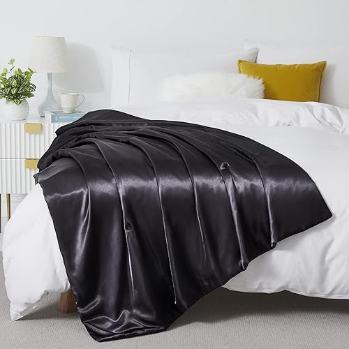 Miniatura 2 de Manta de seda  Manta de satén plegable de enfriamiento negro para sofá, cama, campamento, al aire libre, viajes, automóvil  Manta súper suave y