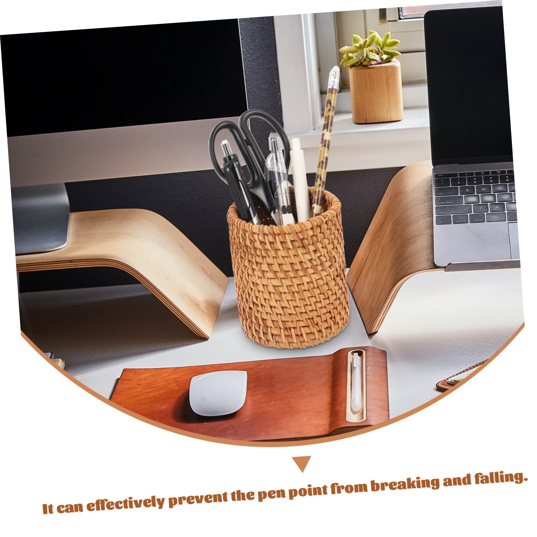 NUOBESTY 3piezas Organizador De Escritorio De Rattan Natural Portalápices Multiusos Para Papelería Recipiente De Almacenamiento Para y Artesanal y Ecológico