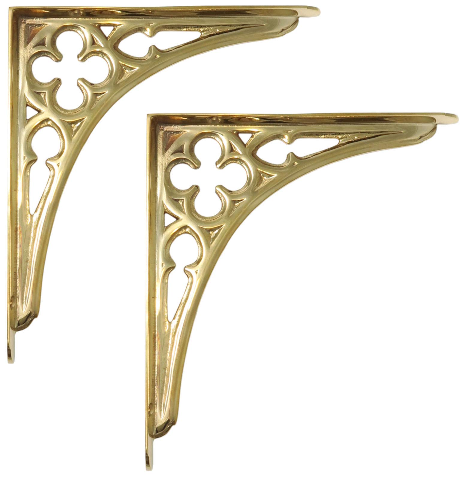 Castelion® Pair of Solid Brass Victorian Gothic Shelf Brackets (8" / 20cm)