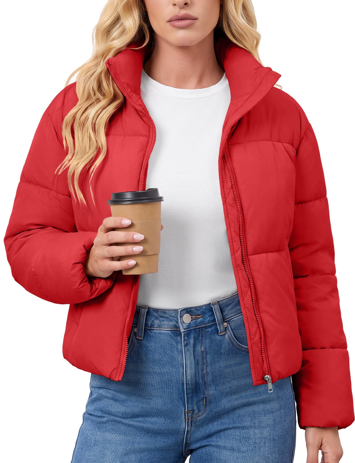 Women’s Cropped Puffer Jacket Short Quilted Warm Winter Coat 2026