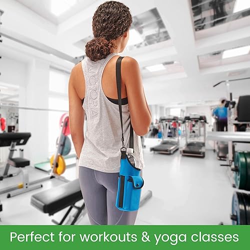 Miniatura 5 de AquaPockets - Bolsa transportadora para botellas de agua y soporte aislante de neopreno para botellas con funda para teléfono, 2 bolsillos y correa