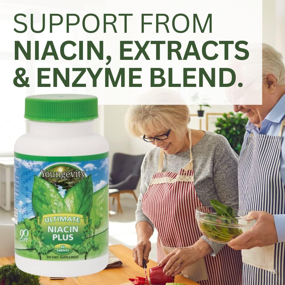 Youngevity Ultimate Niacin Plus™ - 500 mg with Proprietary Blend of Arjuna Bark, Hawthorn Berry, & Nattokinase - 60 Tablets (Pack of 1)
