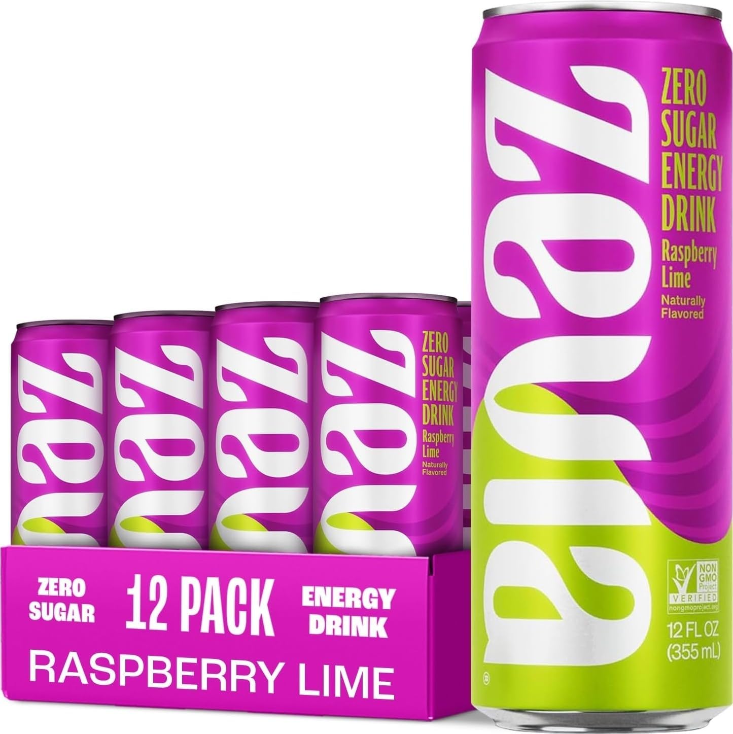 - Zevia Zero Sugar Energy Drink, Raspberry Lime, 12 oz Cans (12-Pack) – Naturally Sweetened, Zero Calorie Sugar Free Energy - Non-GMO Project Verified, Gluten-Free, Vegan
