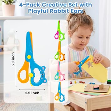 LovesTown 4PCS Toddler Safety Scissors, Blunt Tip Training Scissors