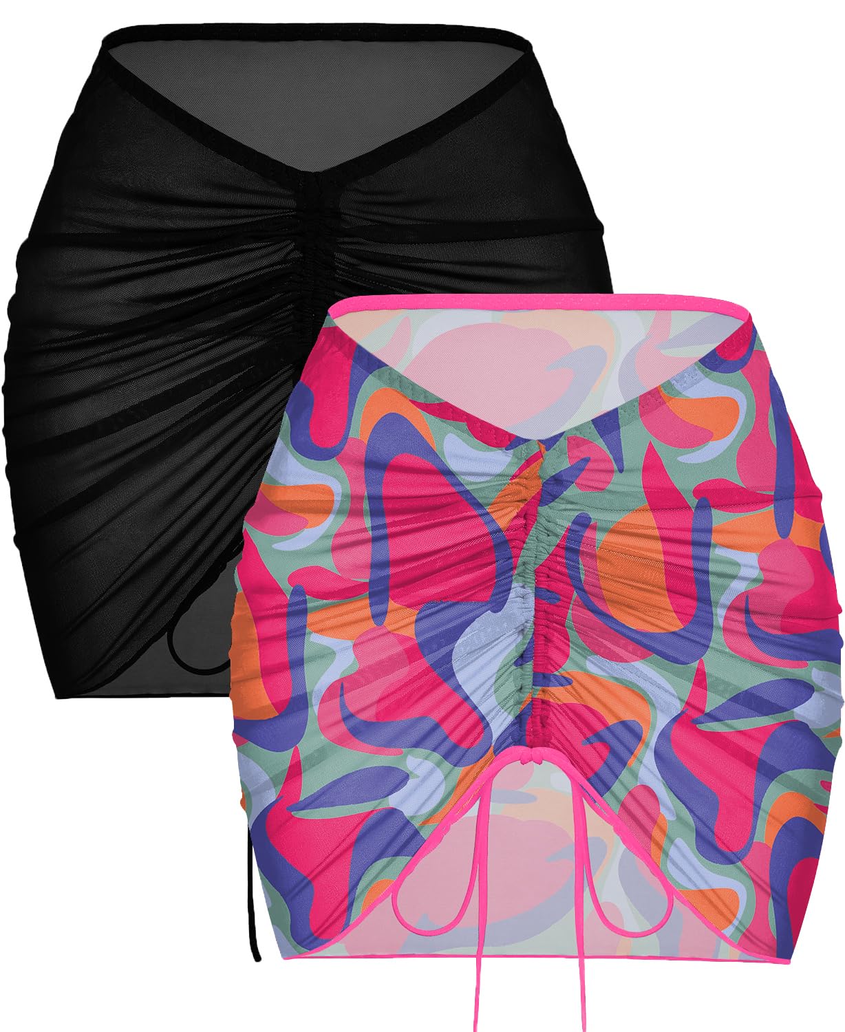 AIMAGE 2 Pieces Women Beach Bathing Suit Cover Ups Skirt Sheer Mesh Bikini Wrap Sarong Coverup for Swimwear