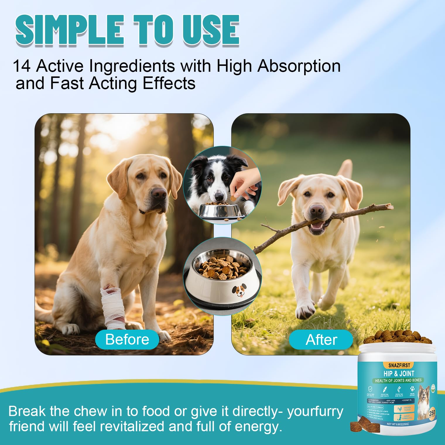 Hip and Joint Supplement for Dogs, glucosamine for Dogs Hip and Joint Supplement with Chondroitin, MSM, Omega 3 Chondroitin and Green Lipped Mussel, 250 Chews for All Senior Large Small Medium Breed - image 4