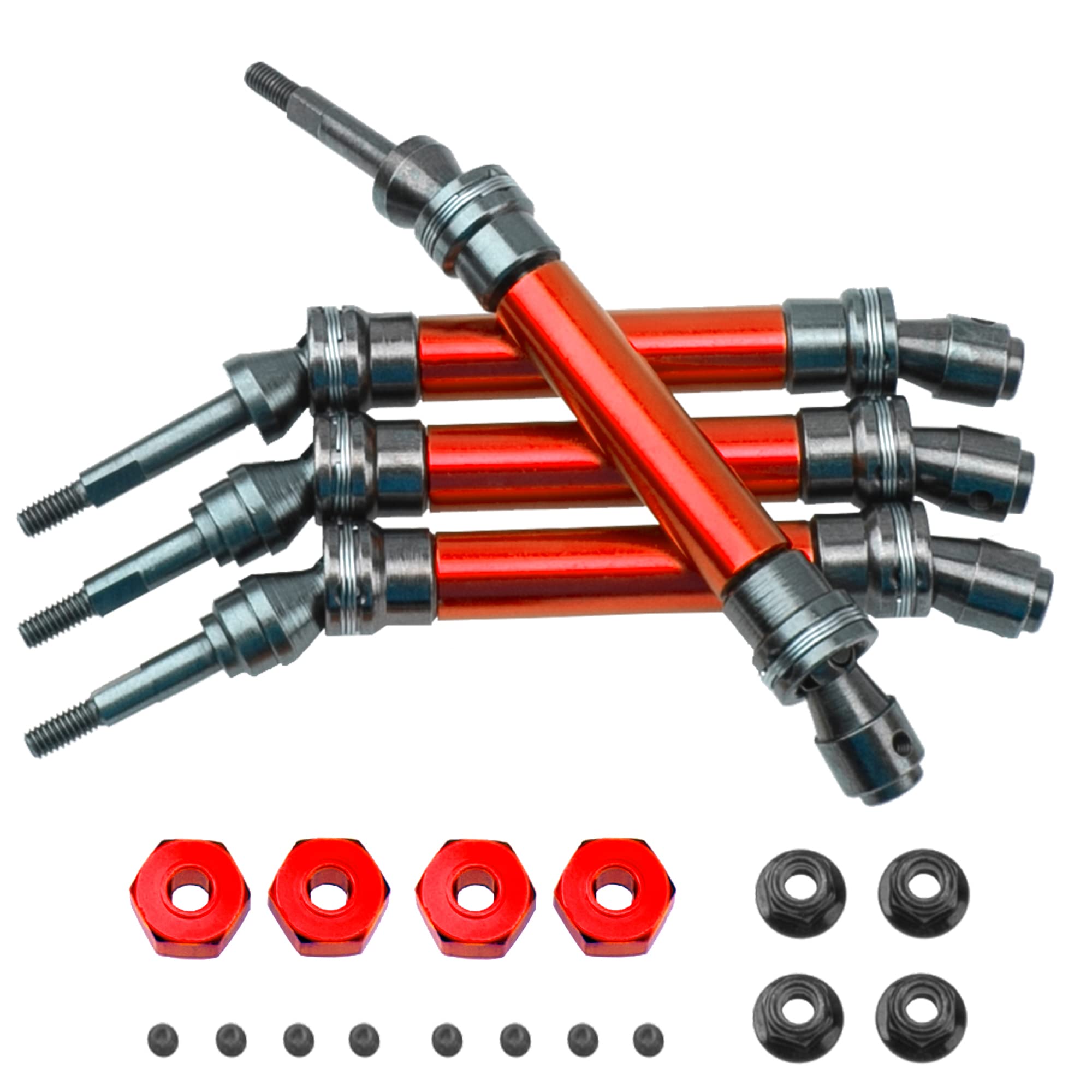 Share Goo Universal Front & Rear Drive Shaft Transmission CVD Shaft w/Wheel Hex Hub Compatible with Traxxas Slash Rustler Stampede VXL 4X4 4WD 1/10 RC Car (Red)