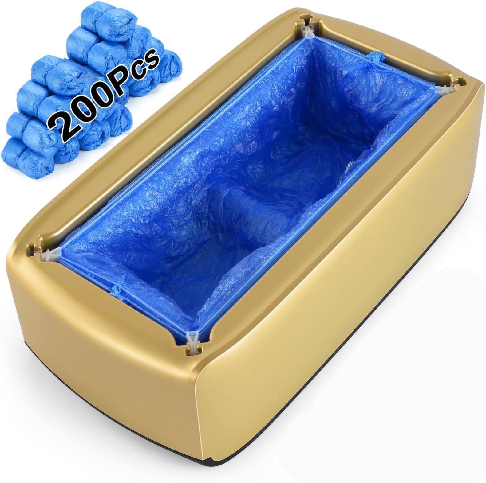 Excefore Automatic Shoe Cover Dispenser with 200pcs Disposable Plastic Shoe Covers - Convenient Hygiene Solution for Home, Office, Supermarket, Factory, Hospital (Gold)