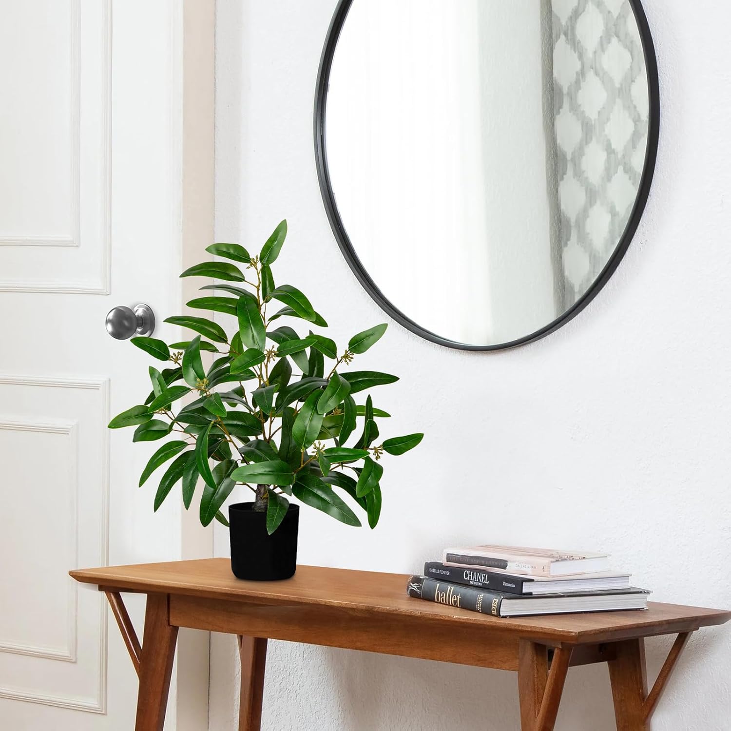 Artificial Plants Indoor with Pot, 19.7" Fake Potted Plants Eucalyptus Leaves, Silk Plant for Home Decor Indoor Plants Artificial for Home Office Bedroom Farmhouse Entry Table Shelf Decor, Deep Green - Image 3
