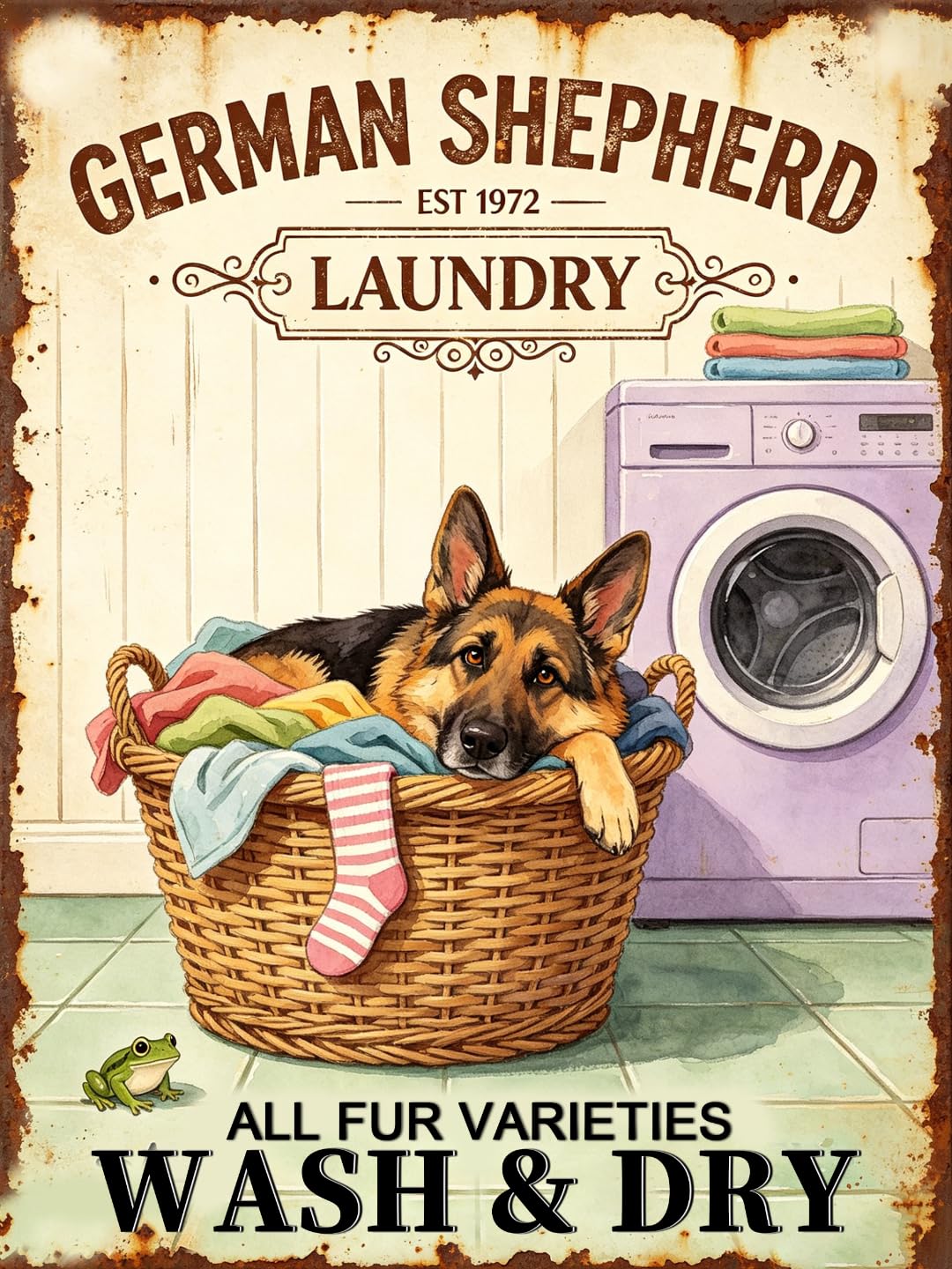 Vintage German Shepherd Laundry Tin Sign 30x43cm
