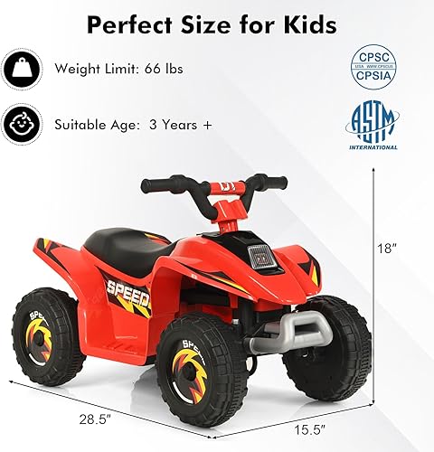 Miniatura 7 de DORTALA ATV para niños, auto de juguete motorizado alimentado por batería de 6 V con velocidades altasbajas, ruedas antideslizantes, Quad eléctrico