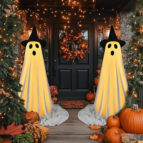 Halloween Decorations Outdoor Indoor, 2 Pack Spooky Ghost with Witch