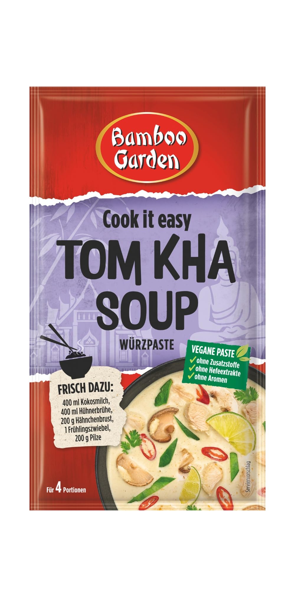Bamboo Garden - Tom Kha Suppen Würzpaste | Zum Zubereiten von Tom Kha Suppe | Für 4 Portionen | Vegan, natürliche Zutaten | 45 g im Beutel