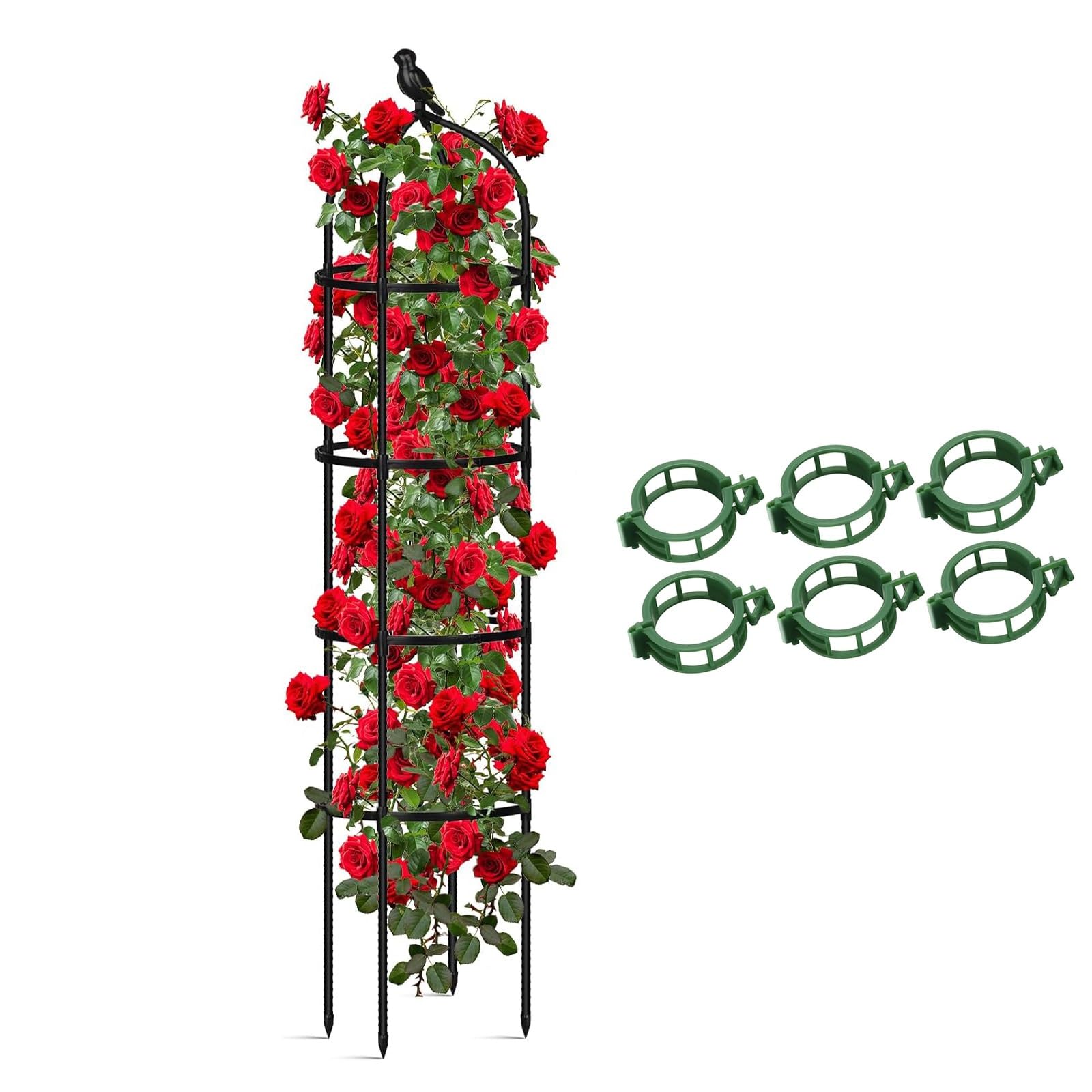 Rankhilfe für Rosen, Kletterpflanzen 65 115 165 205cm Obelisk Rankgitter Metall Rostfrei Rankturm für Topfpflanzen, Tomaten, Gurken, Clematis, Rose, Rosenbogen Witterungsbeständig(Schwarz,40x205cm)