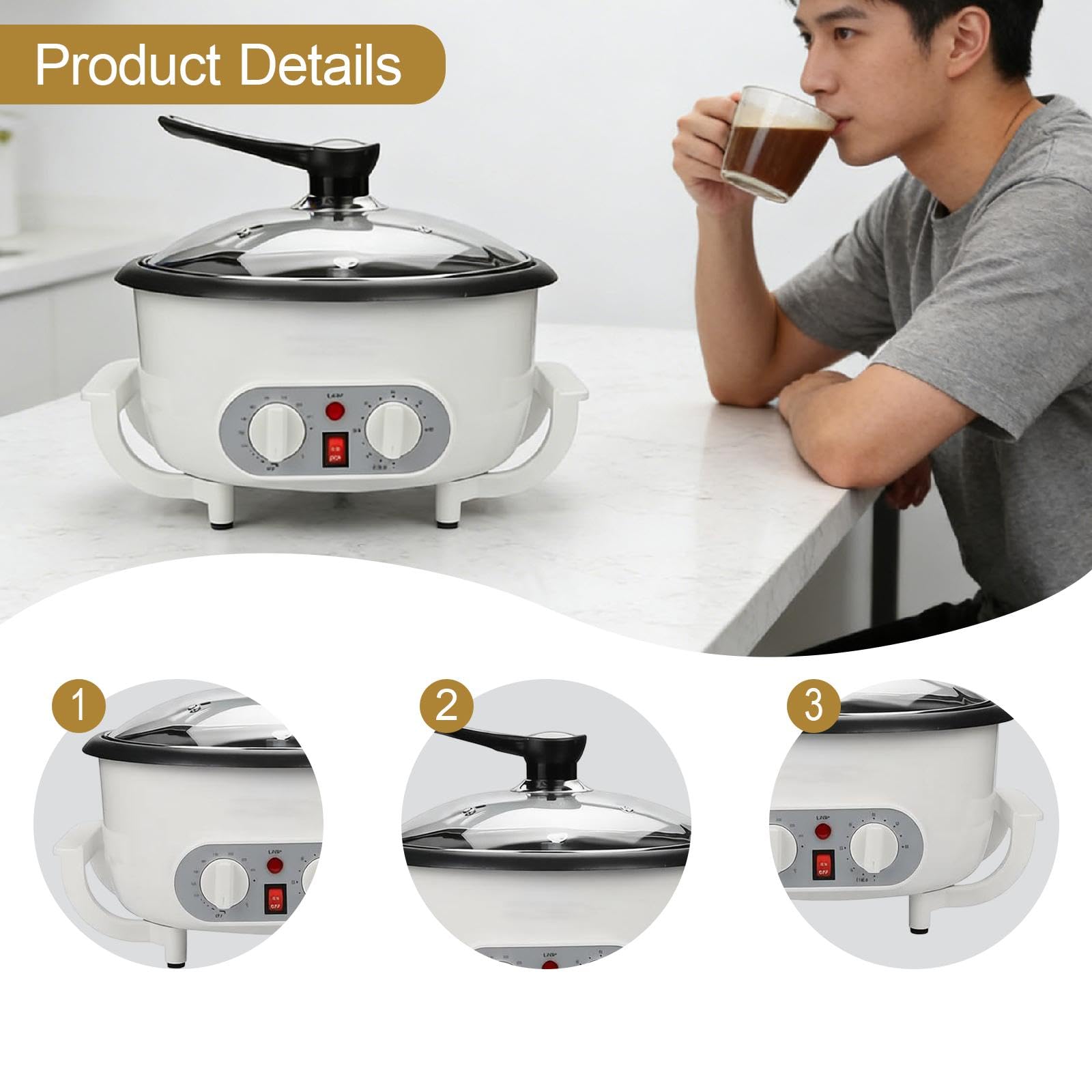 Kleiner Kaffeebohnenröster 220V, Einstellbar für Trockenfrüchte, Erdnüsse,