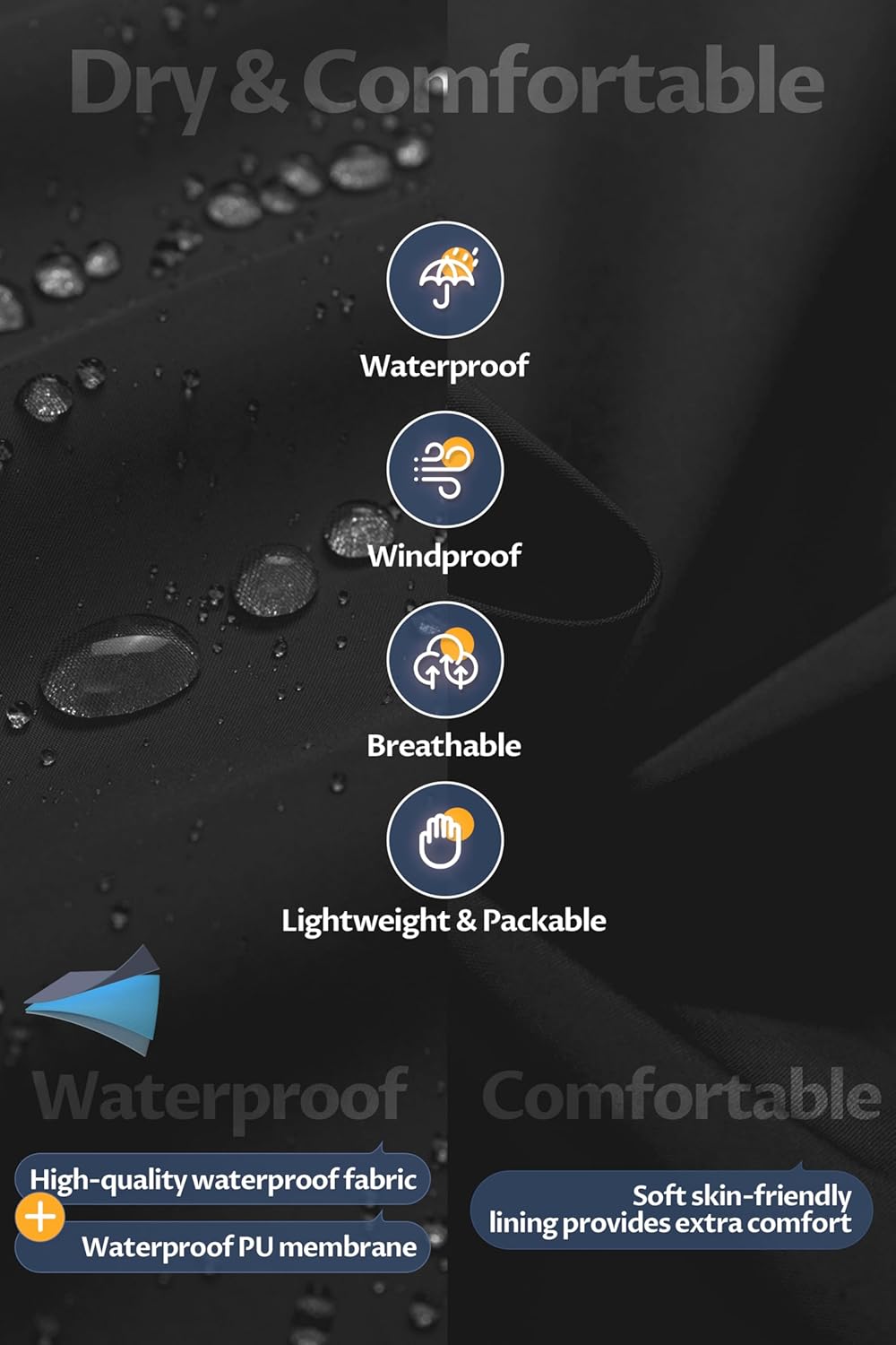 CREATMO US Men's Long Rain Coat Waterproof Packable Rain Jacket Outdoor Lightweight Windbreaker with Hood - Image 4