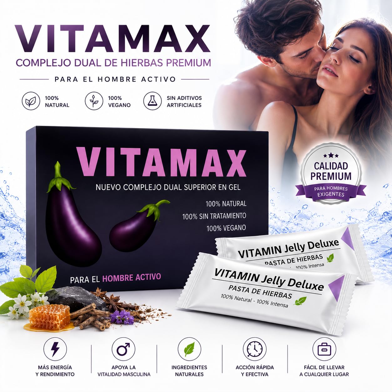 Vitamax Extra Fuerte – Gelée Royale FORTE – Potenciador Natural de Testosterona para Deseo, Placer y Resistencia – Alta Concentración – 7 Sobres Testo-Extreme para Hombres