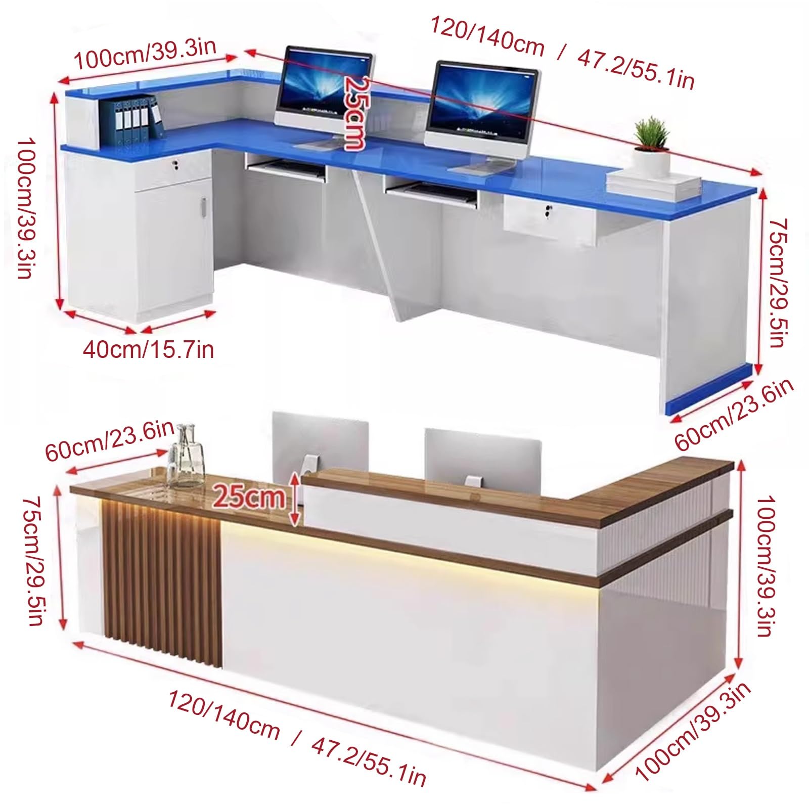 L-förmiger Rezeptionstheke mit abschließbarer Schublade für Convenience Store, Büro