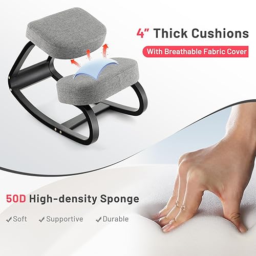 Miniatura 6 de Giantex Silla para arrodillarse, silla de postura, carga máxima de 330 libras, mecedora con cojín suave, alivio natural para dolor de espalda,