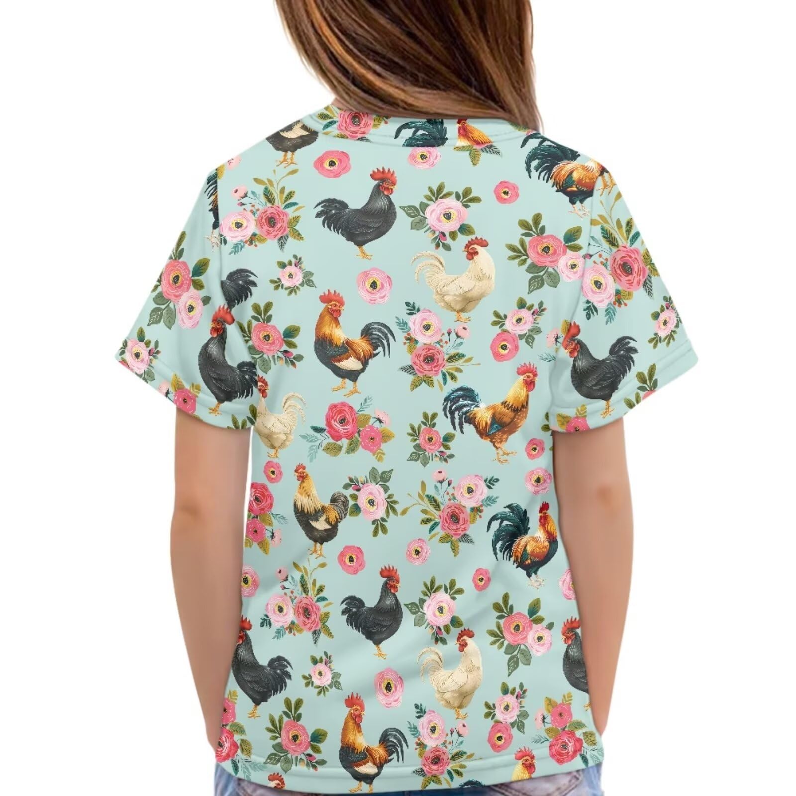 BIGCARJOB Flower Chicken Tee Shirts for Little Girls 11-12 Age,Kids Toddle Athletic Tops Shorts Sleeve Tee Shirt for Little Girls Toddle Crewneck Shirts