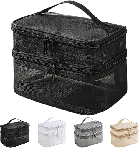 FAYYGYH Bolsa organizadora de maquillaje grande de doble capa, estuche cosmético de viaje, Negro -, Adorable