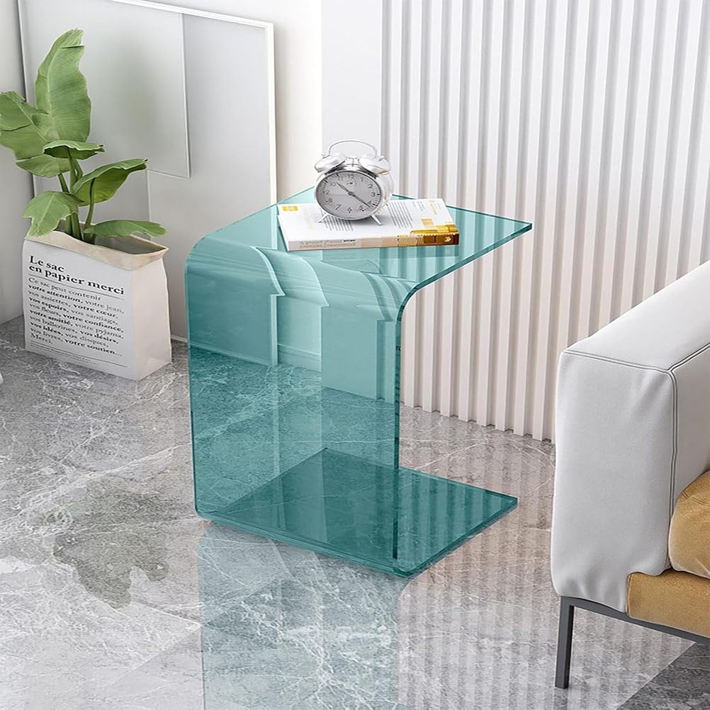 SXZenSpace U Shape Acrylic End Table, C Shaped Sofa Coffee Modern Style Multipurpose Sid, Nightstand, Side,Lake Blue,30 * 30 65cm