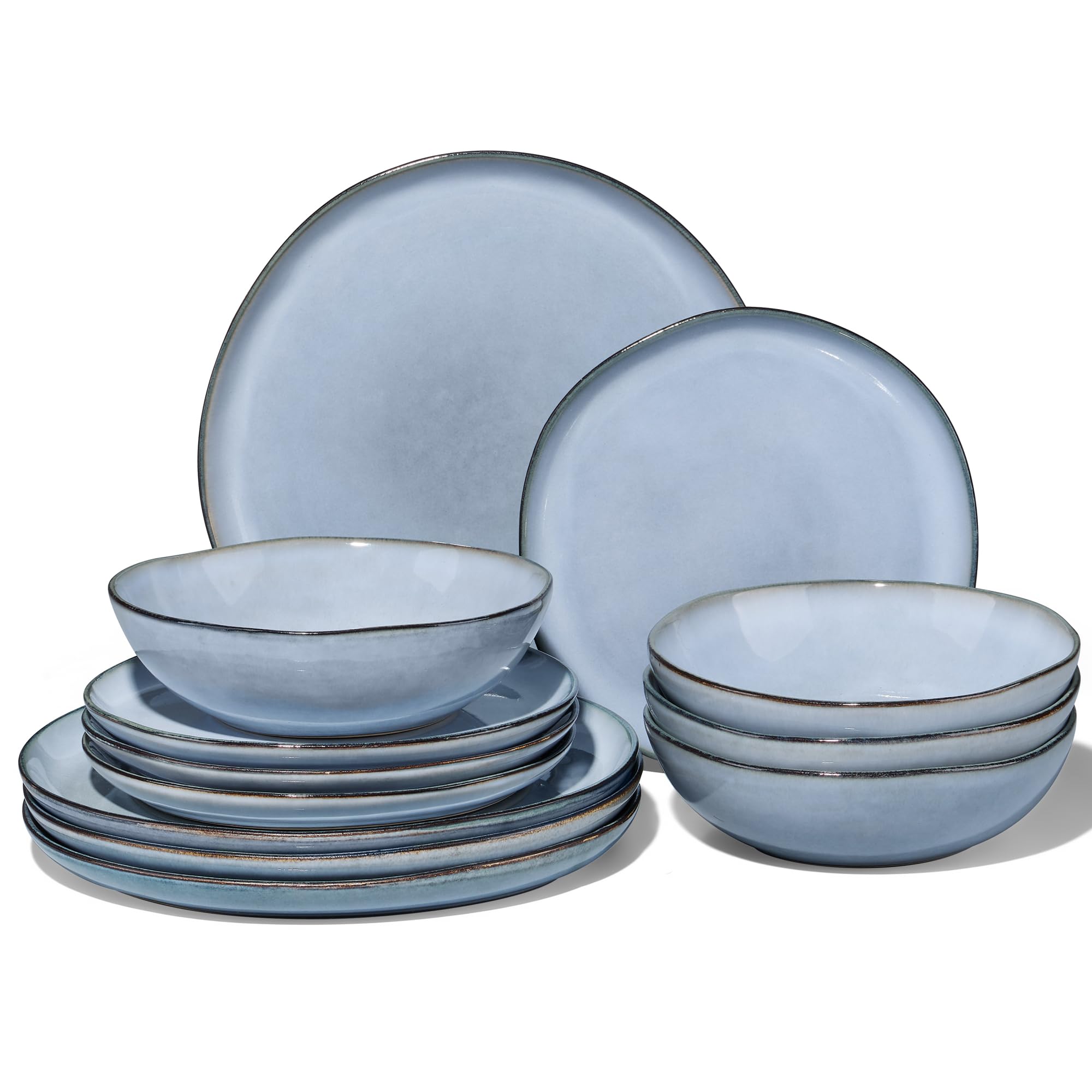 Joyfair 12 Pcs Stoneware Dinner Set Service for 4, Lakeside Mist Blue — image 1