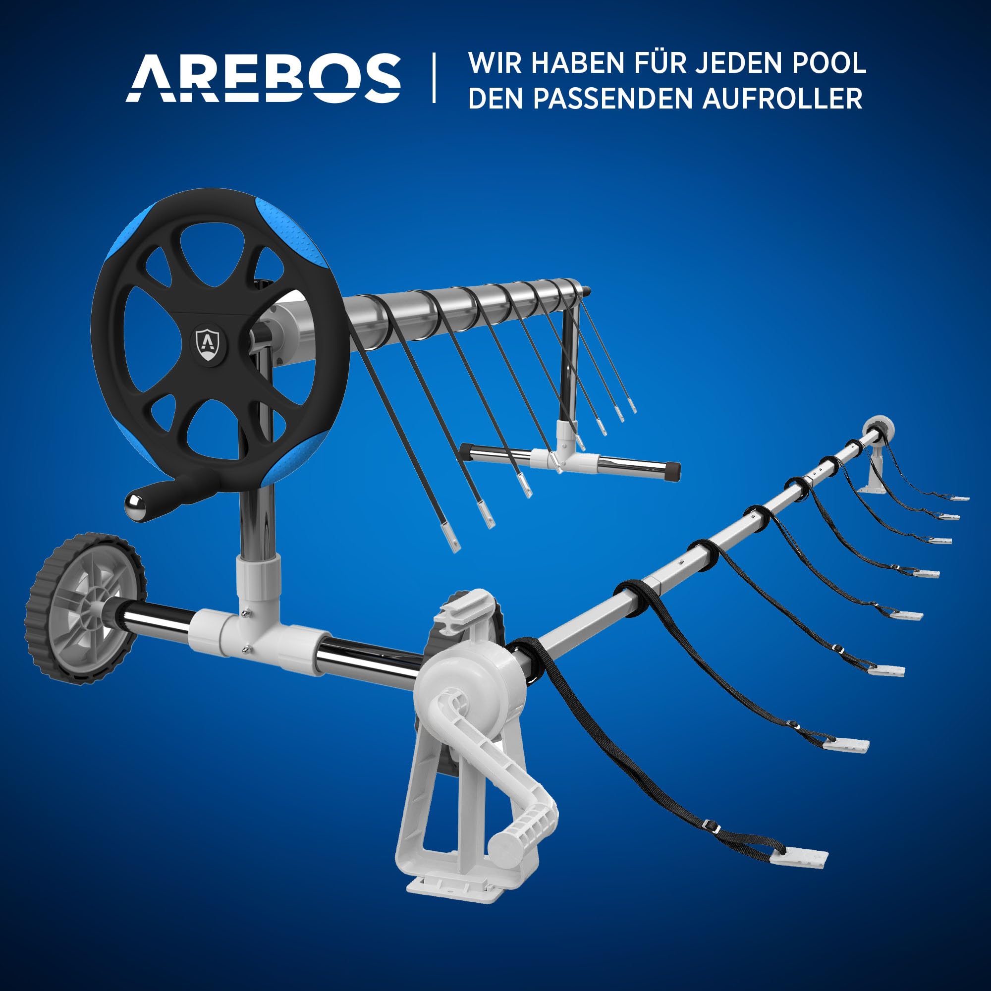 Arebos Aufrollsystem für Solar- und Poolplanen | Pool Aufroller | Länge von 1,05-6,15 m | witterungsbeständiges Material | für die Feste Montage | auch für Aufstellpools geeignet