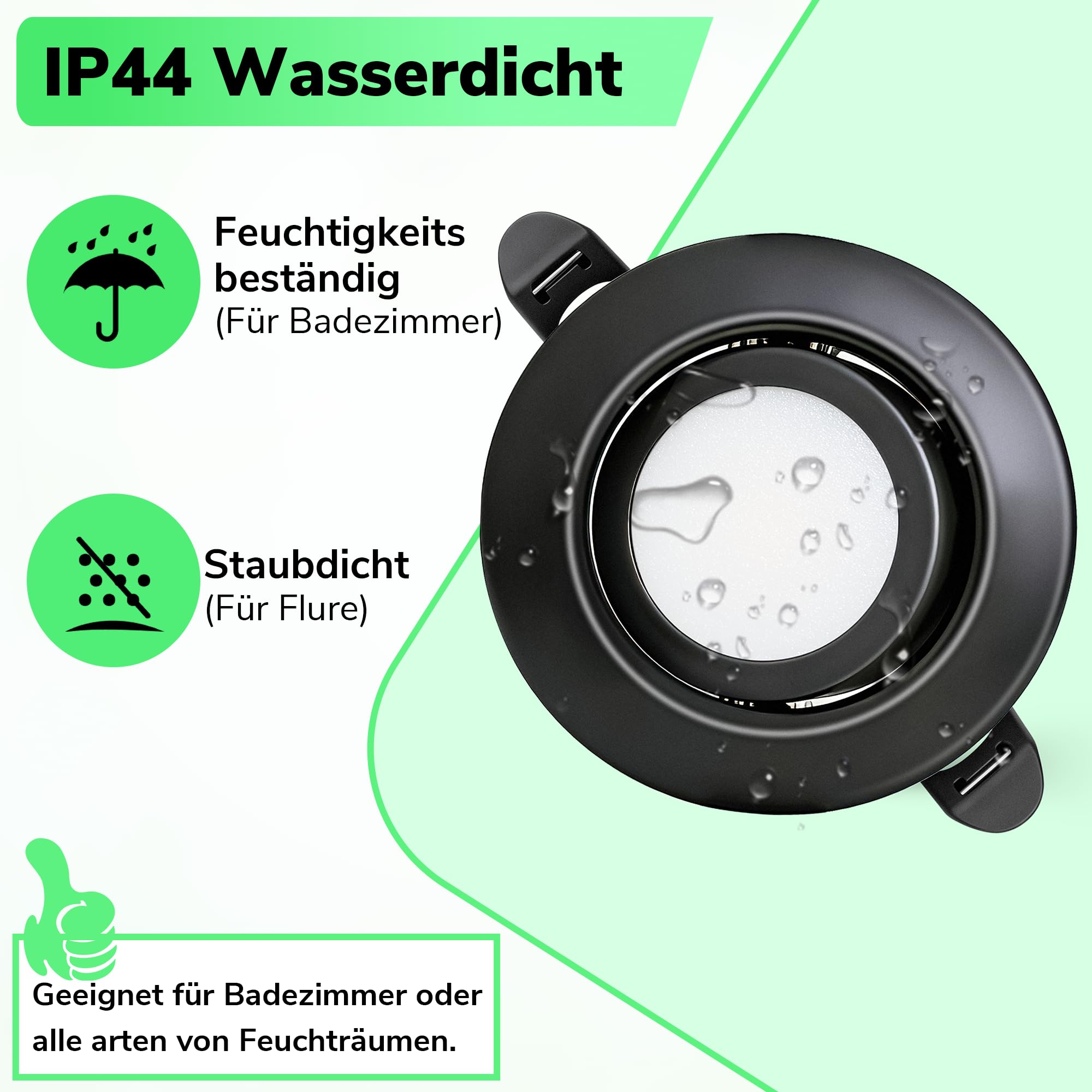 Faretto LED da incasso 230V (dimmerabile a 3 livelli), faretto da soffitto orientabile a 45°, 6W 3CCT (3000K/4000K/6000K), grado di protezione IP44 (per bagno), Ø65–80mm, Confezione da 6
