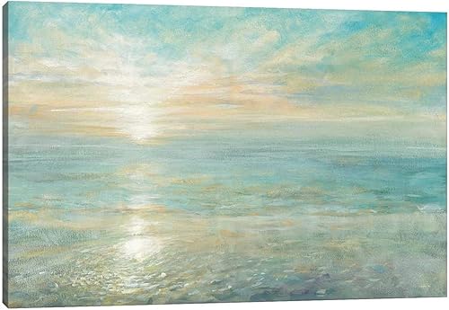 Lienzo decorativo para pared, paisaje marino azul para decoración de baño y dormitorio, lienzo estirado (18 x 24 pulgadas)