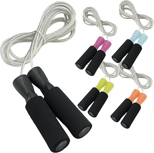 Miniatura 4 de DA VINCI Cuerda de saltar con cable de velocidad ajustable de 10 pies con mecanismo de mango de rodamiento de bolas y peso de 1/3 lb en cada mango