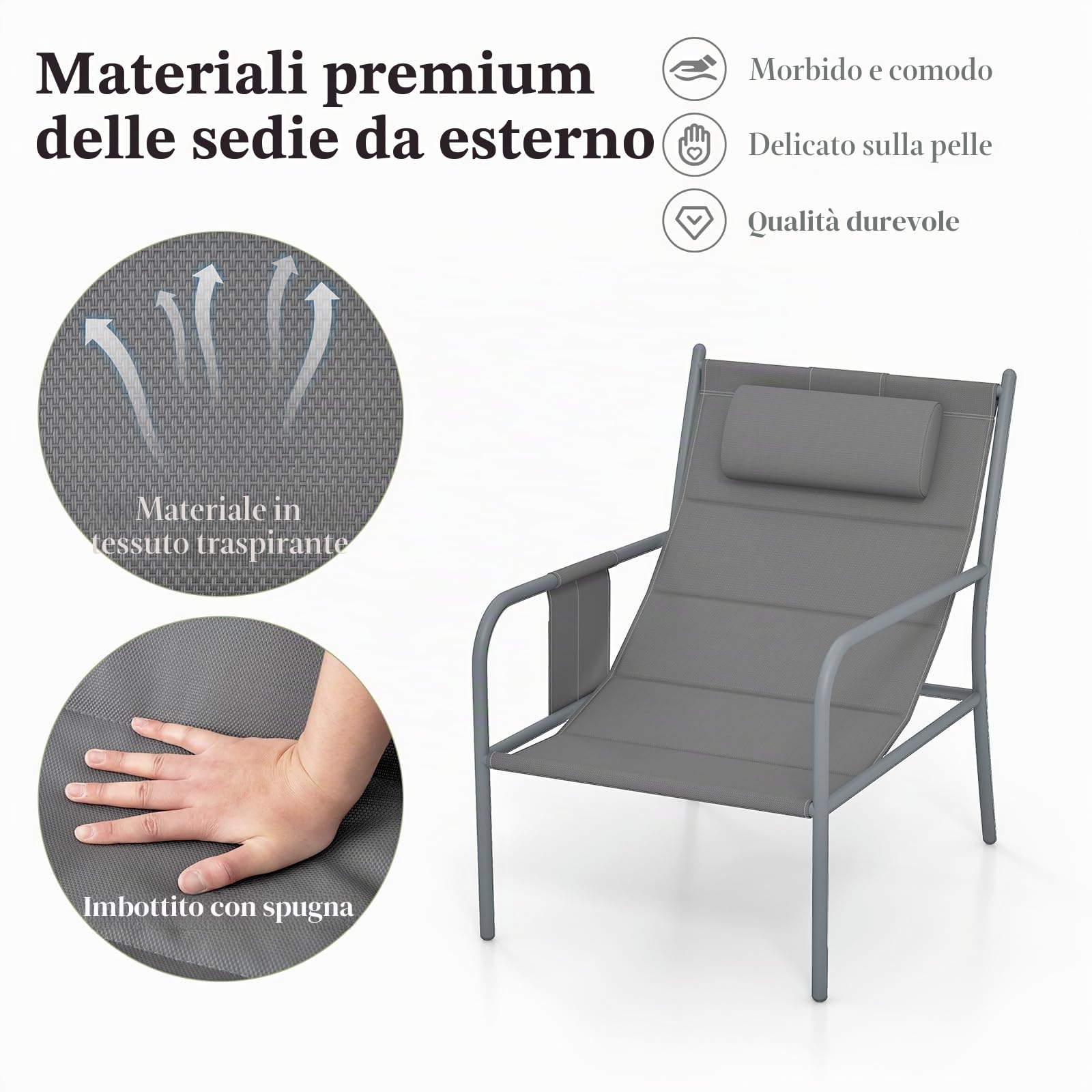KOMFOTTEU Set di 3 mobili da balcone con 2 sedie da giardino e tavolino, set di mobili da giardino in ferro e tessuto, set da giardino per balcone e terrazza