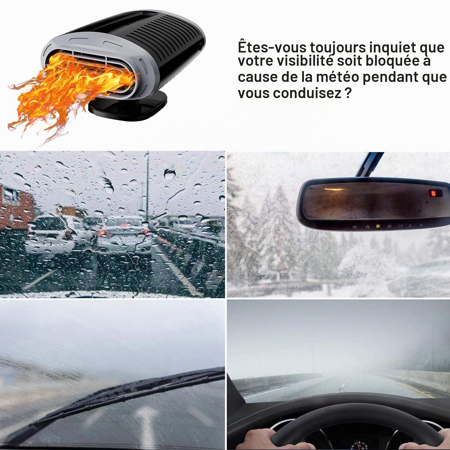 Chauffage de Voiture 12V pour Voiture, branchement sur Allume-Cigare, Chauffage Rapide, Rotation à 360 degrés, dégivreur pour Pare-Brise de Voiture