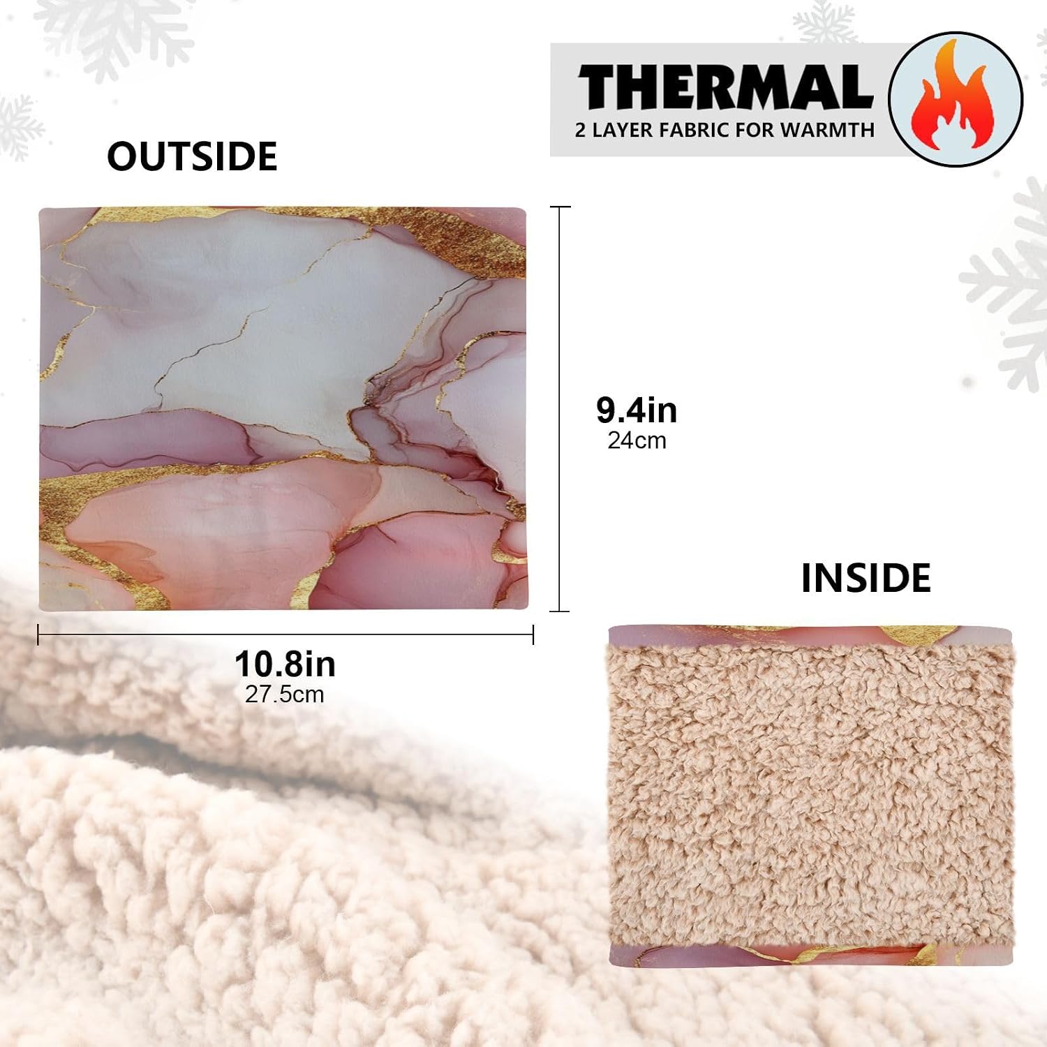 Scarves Gaiter Mask for Women and Men Soft Thick Cold Weather Marble White Blush image 4