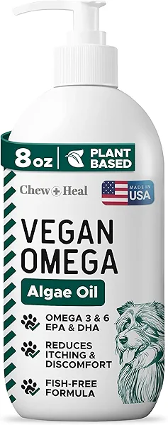 Vegan Omega 3 Oil for Dogs - 8 oz of Fish Free Algae Oil for Healthy Skin and Coat - Made with Omega 3 and 6 Fatty Acids, EPA, DHA, and DPA - Made in The USA