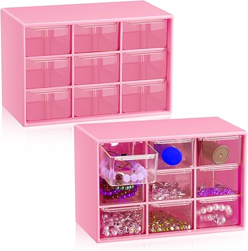 Miniatura 14 de Wenqik 2 Piezas Mini Cajones de Almacenamiento Organizador de Caja de Herramientas para Maestros con 9 Cajones Transparentes Pequeño Organizador de
