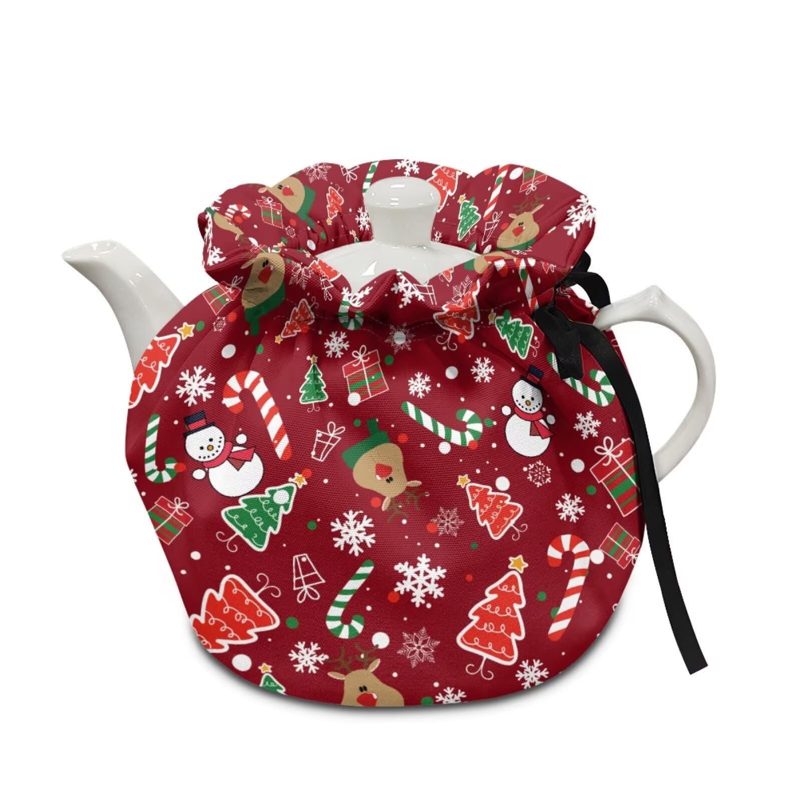 Xoenoiee Christmas Tree Snowman Reindeer Pattern Tea Cozy Tea Cosy for Teapots Keep Warm Teapot Cover Insulated Kettle Cover for Home Kitchen Table Decor