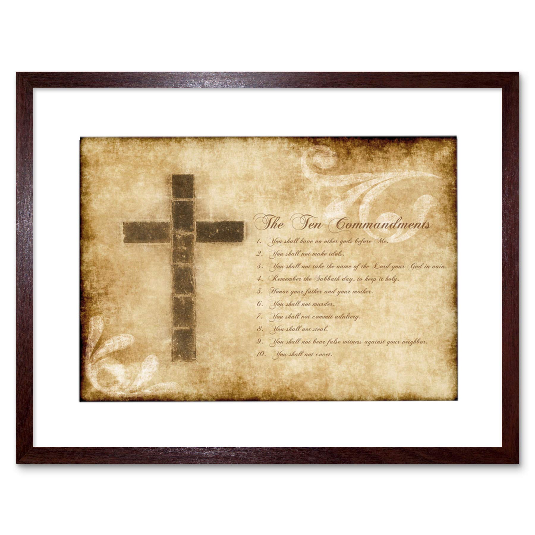 Wee Blue Coo Ten Commandments 10 Cross Christian Quote Picture Framed Wall Art Print