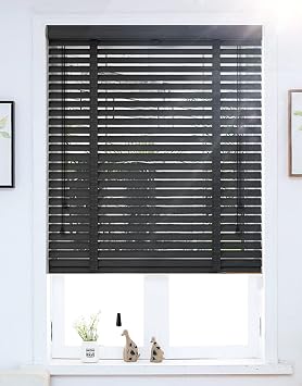 Wooden Window Blinds, Black Blinds for Windows, Wood Blinds Venetian Blinds Blackout Blinds for Windows, Privacy Window Shades Door Blinds Plantation Blinds Noise Reduction for Interior,19 W x 60