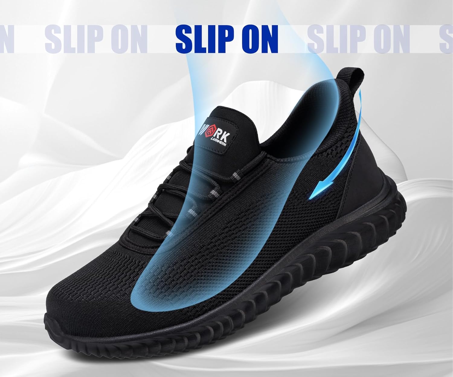 LARNMERN Slip On Steel Toe Shoes for Men, Work Lightweight Safety Sneakers Walking Tennis Shoe - Image 3