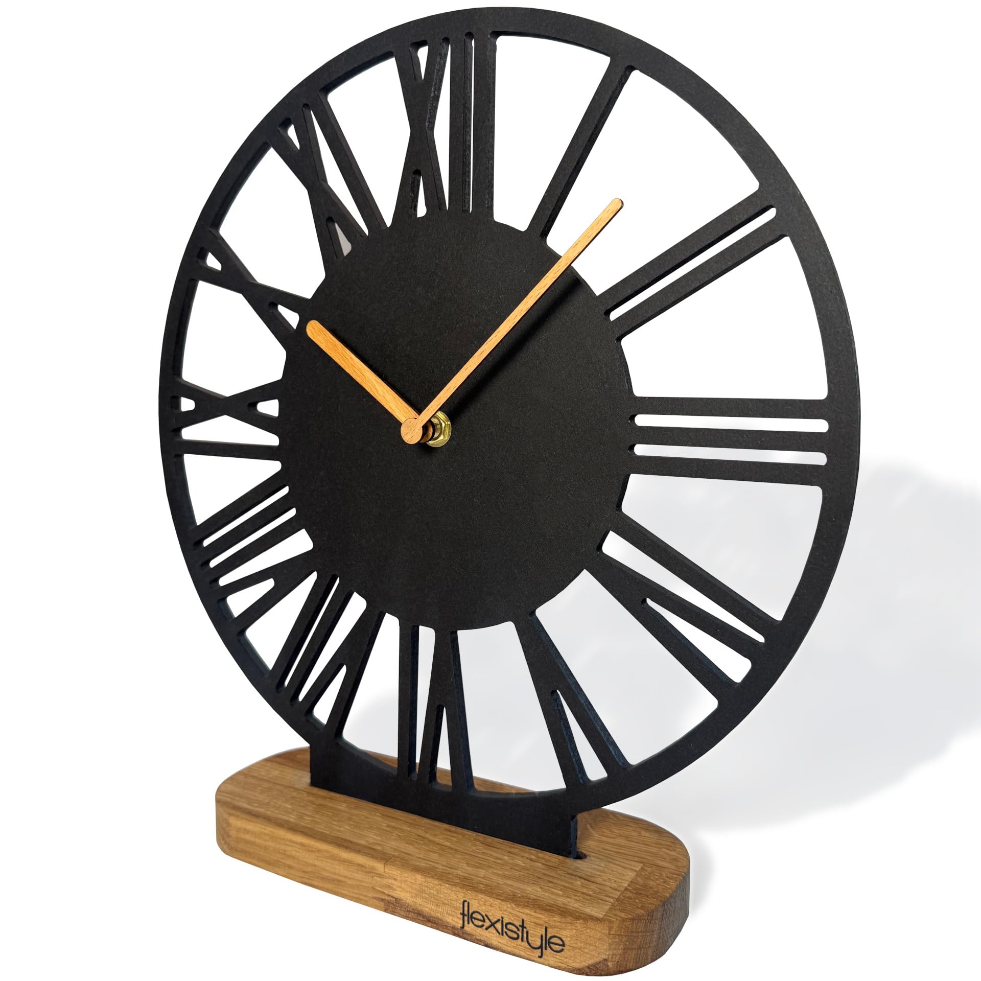 FLEXISTYLE Stehende Uhr aus Holz Eiche 30 cm – Moderne Tischuhr, Standuhr mit Lautlosem Quarzmechanismus ohne Tickgeräusche, Minimalistisches Design für Wohnzimmer, Büro & Schlafzimmer