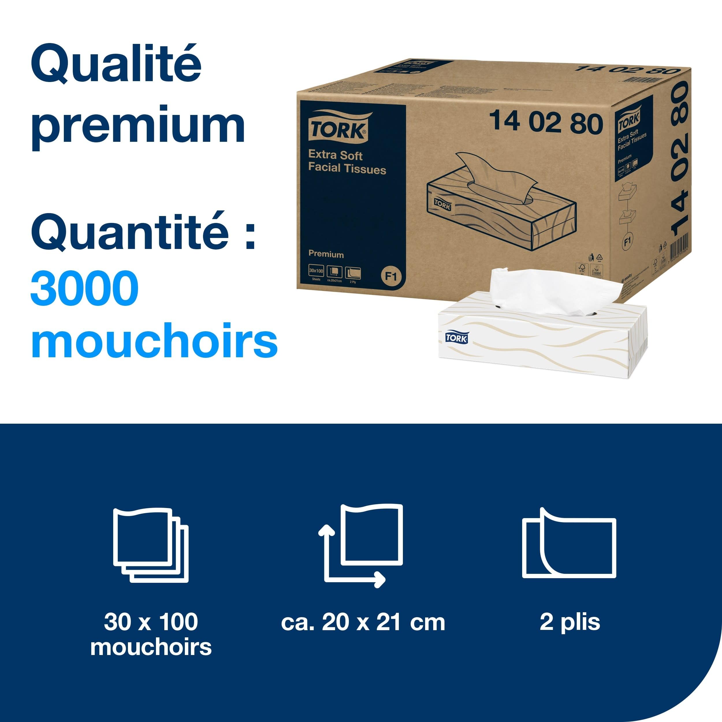 TORK 140280 Mouchoirs Rectangle Extra Doux, Blanc, Système F1 - 30 Boites de 100