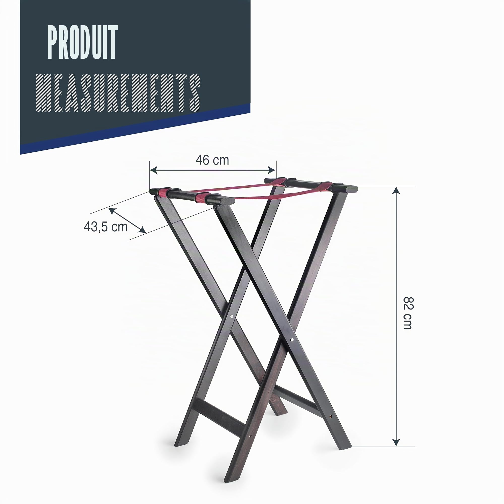 Lacor - 61869 - Sylva Porte-Plateau, Bois de Bouleau, 43.5 x 46 x 82 cm, 100% Pliable, Rondelles Réglables, Pieds Antidérapants pour Plus de Stabilité, Noir