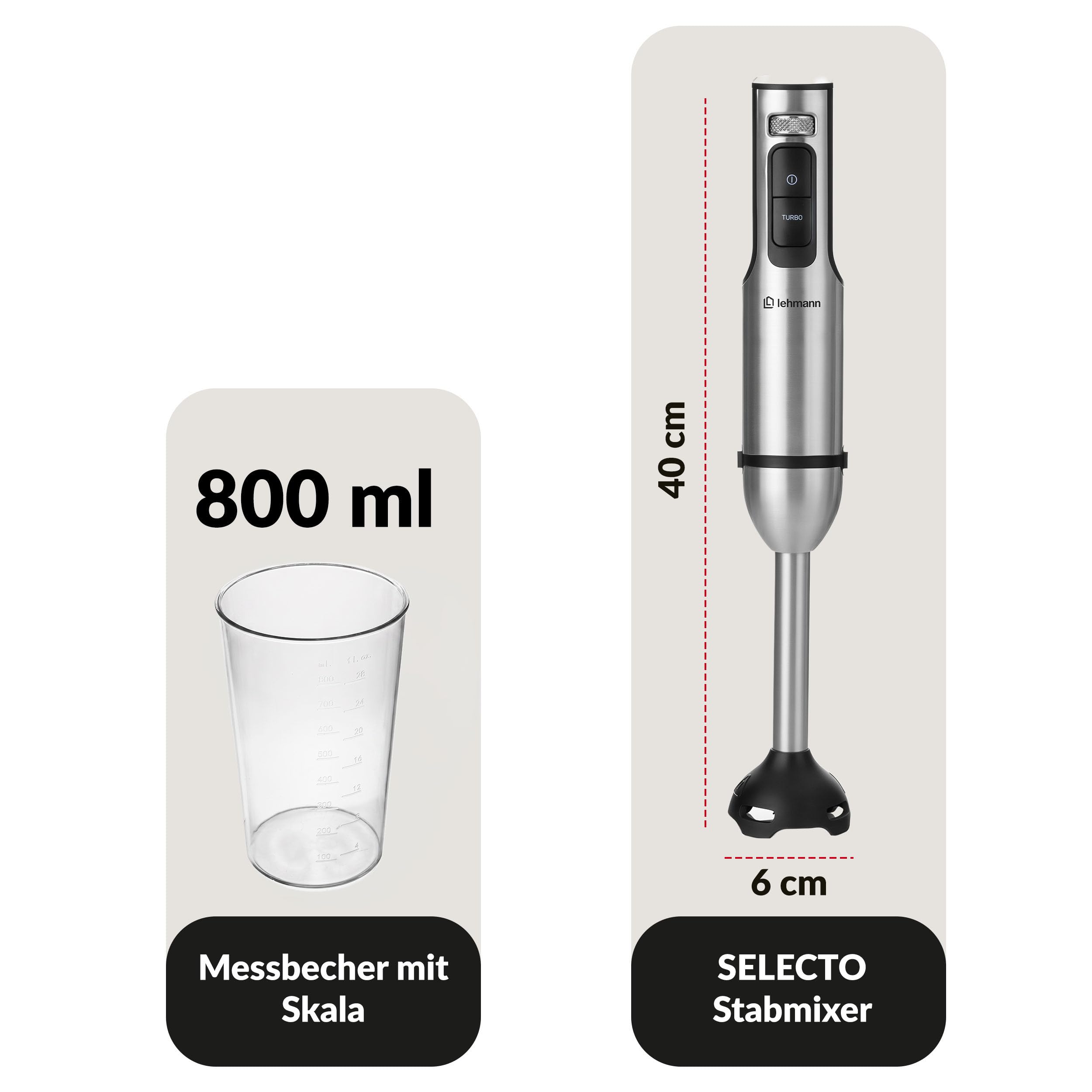 LEHMANN Juego de batidora de mano con soporte, 2000 W, batidora multifunción 6 en 1, 12 velocidades y función turbo, 7 accesorios, vaso de 800 ml y picadora de 600 ml, hoja dorada
