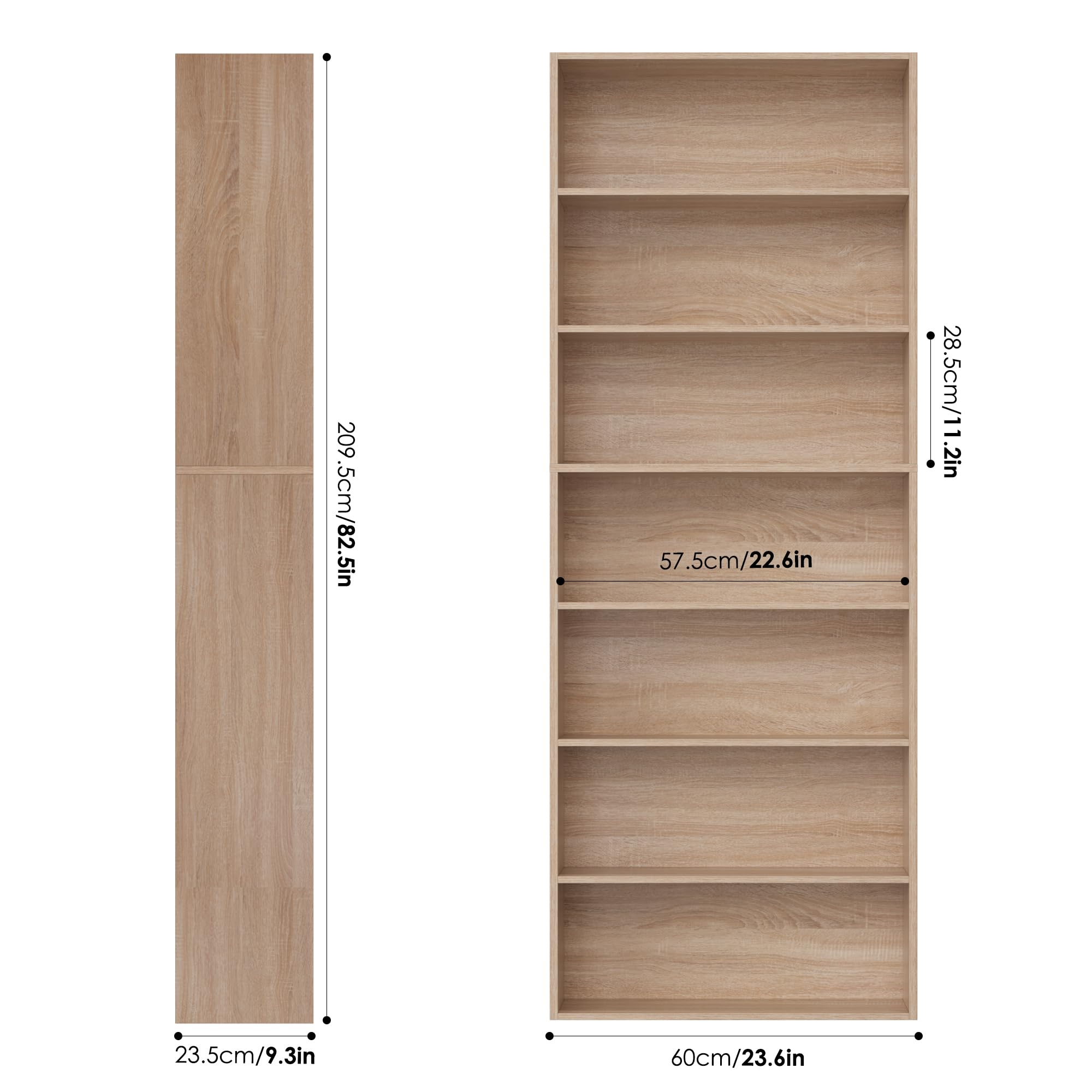 FirFurd Bibliothèque Étagère de Rangement 7 Niveaux Bibliotheque Meuble de Rangement Bibliothèques pour Salon Bureau Chambre 209,5 x 60 x 23,5 cm, Chêne