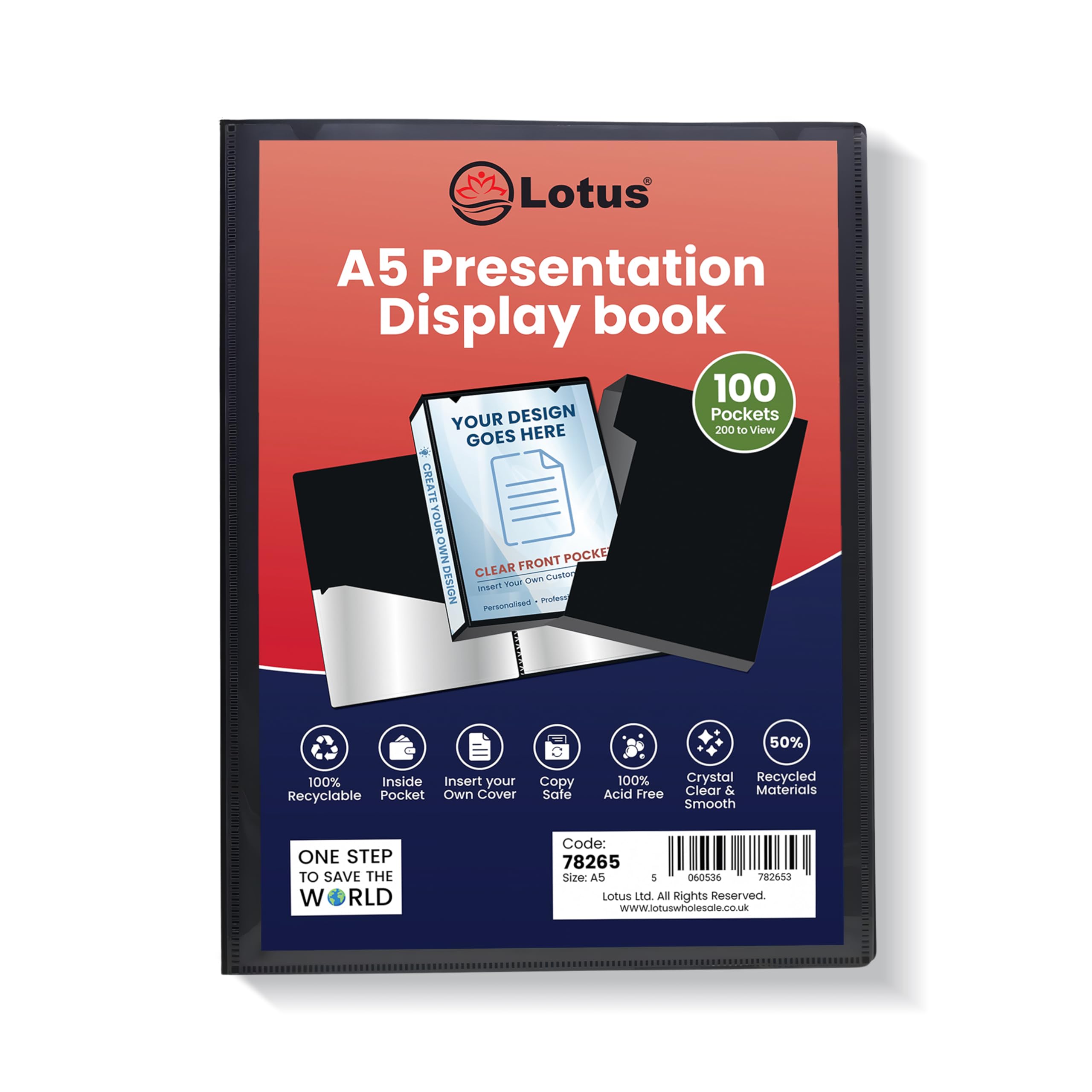Lotus A5 Display Book - 100 Pockets Premium Black Presentation Folder for Professionals, Business, Students, Projects,School & Home Organization-Ideal for Documents, Reports & Artwork-78265(12 Books)