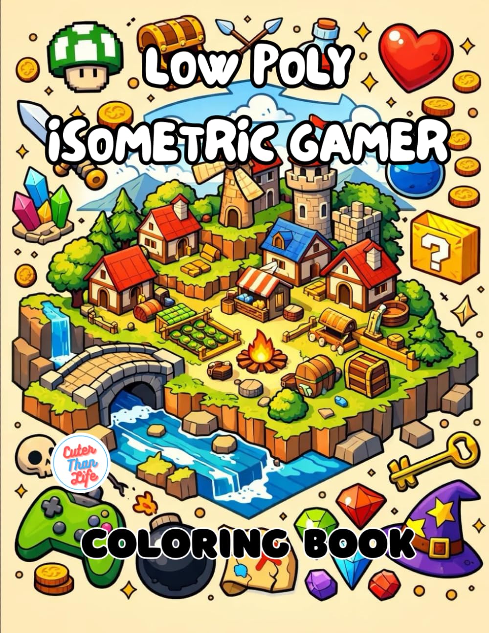 Low Poly Isometric Gamer Coloring Book: 40 Images | 8.5x11 | RPG Landscapes, Retro Graphics, Video Game Aesthetics | Mindful Coloring and Stress