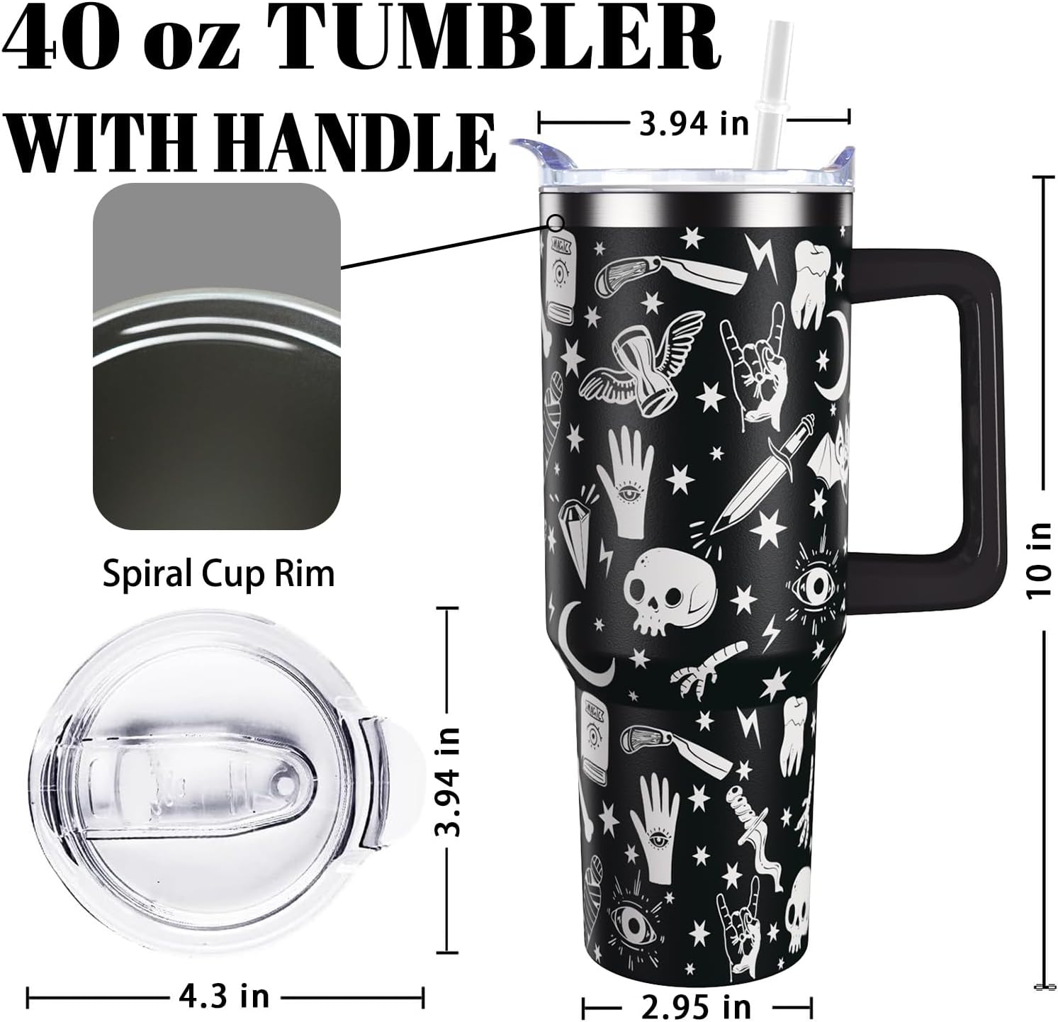 40oz Horror Goth Tumbler with Handle,with Lid and Straw Stainless Steel Insulated Halloween Travel Coffee Mug Halloween gifts for women - Image 3